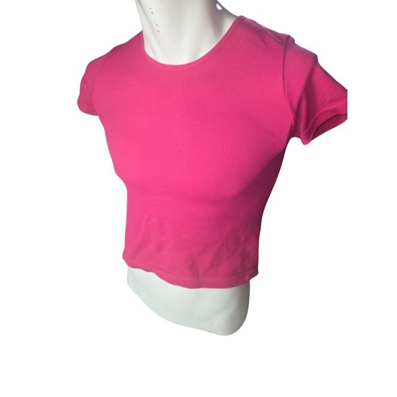 FCT Basics Pink Ribbed Crop Top*Short Sleeve Women’s Tee Top*L*Sissy*Femboy*EUC - Picture 1 of 8